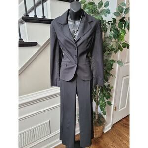 Laundry Women 2 Piece Suit Size 8 Black Wool Striped Long Sleeve Single Breasted